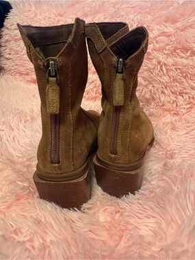 Vince Camuto Chestnut Suede Back-Zip Block Heel Ankle Boots